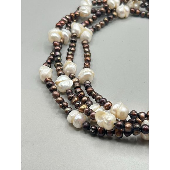 Super Long Genuine Pearl Necklace Dyed Brown Blister Pearls White Baroque Pearls - Picture 4 of 8